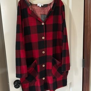 Buffalo plaid button up hooded shirt